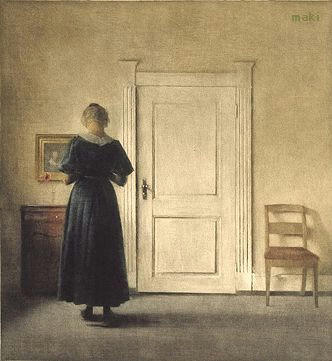 Back turned woman in a room by Peter Ilsted
